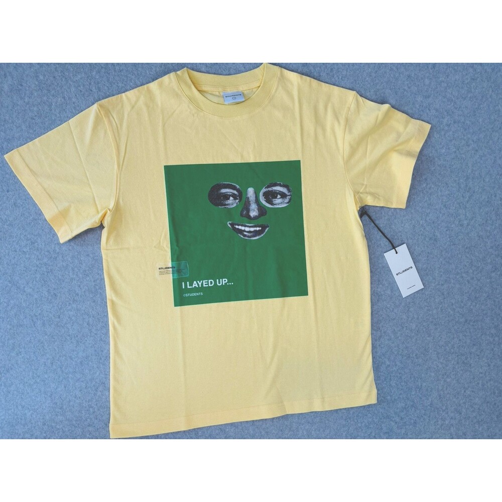 Students Golf Men's T-Shirt “I Layed Up”  Tee - Size Small Yellow Green Face NWT